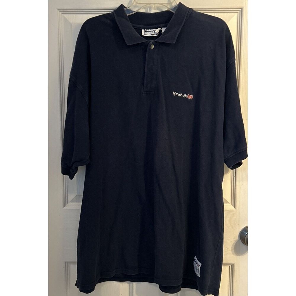 Vintage Reebok Polo Shirt Mens‎ XL Blue Solid Golf Casual Short Sleeve